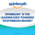 Bold Spinbrush brand graphic with claim stating it is the leading kids' powered toothbrush brand