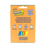 Back of Sponge Daddy retail box with product description, icons for uses, and colorful sponge illustration