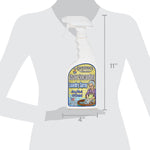 Product scale illustration showing Grandma's Secret Spot Remover spray bottle with approximate height and width measurements.