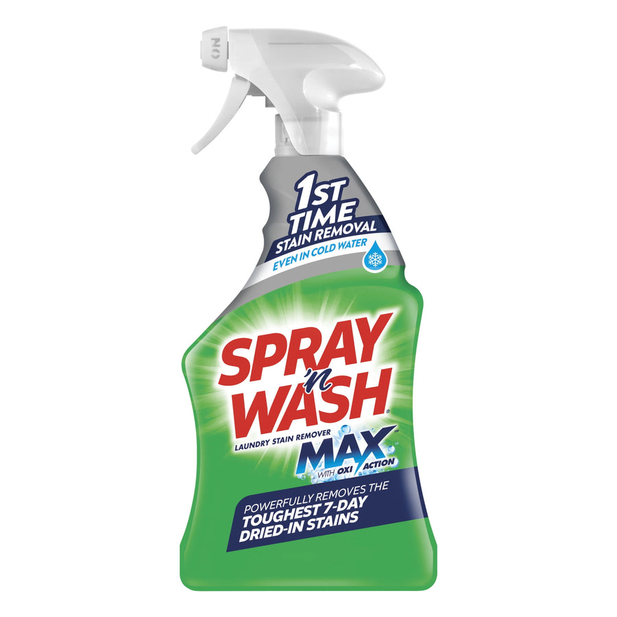 Spray 'n Wash Max green spray bottle with white trigger and bold logo on a white background.