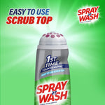 Spray n Wash Max bottle with scrub-top shown on green burst background and text highlighting easy-to-use scrub top