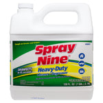 Close-up front view of a Spray Nine Heavy-Duty cleaner one-gallon jug with prominent red logo and usage icons.