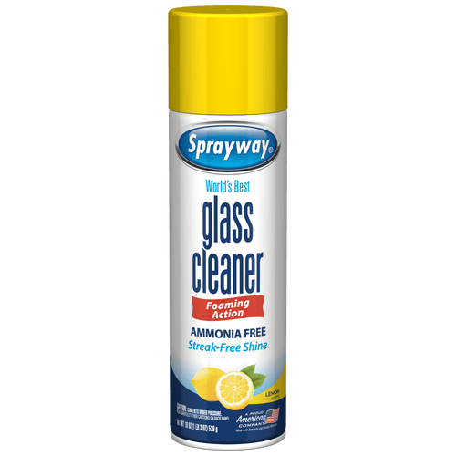 Sprayway lemon-scented glass cleaner aerosol can with yellow cap and front label