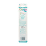 Back panel of Squishmallow power toothbrush packaging showing branding, usage text, manufacturer block and barcode