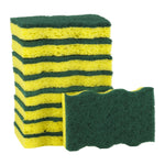 Stack of green-and-yellow Dawn heavy-duty kitchen sponges with one sponge propped in front showing textured scouring side