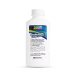 Centered white bottle of Stain Away Plus denture cleanser with label text visible on front