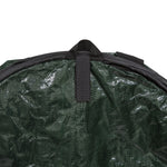 Close-up of the top edge and stitched carrying loop of a green Stansport collapsible trash can, showing material texture.