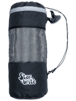 Black Star brite mesh trash bag with drawstring top, suction-cup clip and visible logo on lower pocket