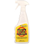 Front-facing white trigger spray bottle showing Star brite yellow 'Mildew Stain Remover' label