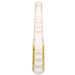 Thin side profile of a white trigger spray bottle showing textured grip and partial yellow label
