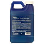 Rear view of a blue Star brite jug showing the back label with product information and warnings for Ultimate Aluminum Cleaner/Restorer.