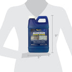 Scale image of a blue Star brite jug against a silhouette showing product dimensions of approximately 5 by 9 inches.