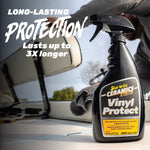 Star brite Ceramics Vinyl Protect bottle staged on a boat surface with copy claiming long-lasting protection