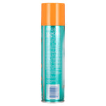 Rear view of Static Guard spray can showing warning text, barcode and teal packaging with orange cap