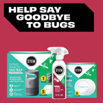 Product grouping graphic featuring a STEM trigger spray bottle alongside other STEM insect-control devices with headline 'Help Say Goodbye To Bugs'