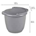 Sterilite titanium-gray spout pail with handle and dimension callouts showing width and height measurements