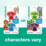Two Steripod blister packs shown side-by-side with different glitter character designs and bold text