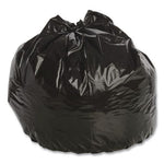 Large tied black trash bag filled and sealed, shiny plastic surface