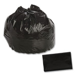 Shiny black tied trash bag with a folded black trash bag sheet shown beside it