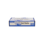 Low-profile blue-and-white Stout cardboard box labeled 'Can Liners' on white background