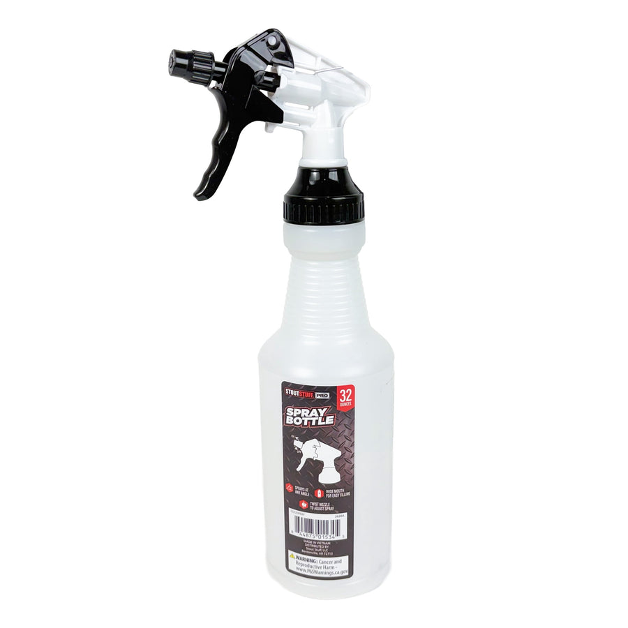 White translucent wide-mouth spray bottle with black-and-white trigger and product label