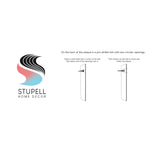 Stupell Home Decor logo at left and diagram at right showing pre-drilled slot and two circular openings for hanging a plaque
