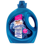Front-facing blue Suavitel Complete fabric conditioner bottle with field flowers label and handle