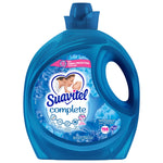 Clean studio photo of Suavitel Complete field flowers fabric conditioner blue bottle on white background