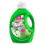 Close-up front view of Suavitel Green Apple scent fabric conditioner bottle on white background