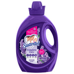 Isolated purple Suavitel Complete Care fabric conditioner bottle with lavender imagery on a white background