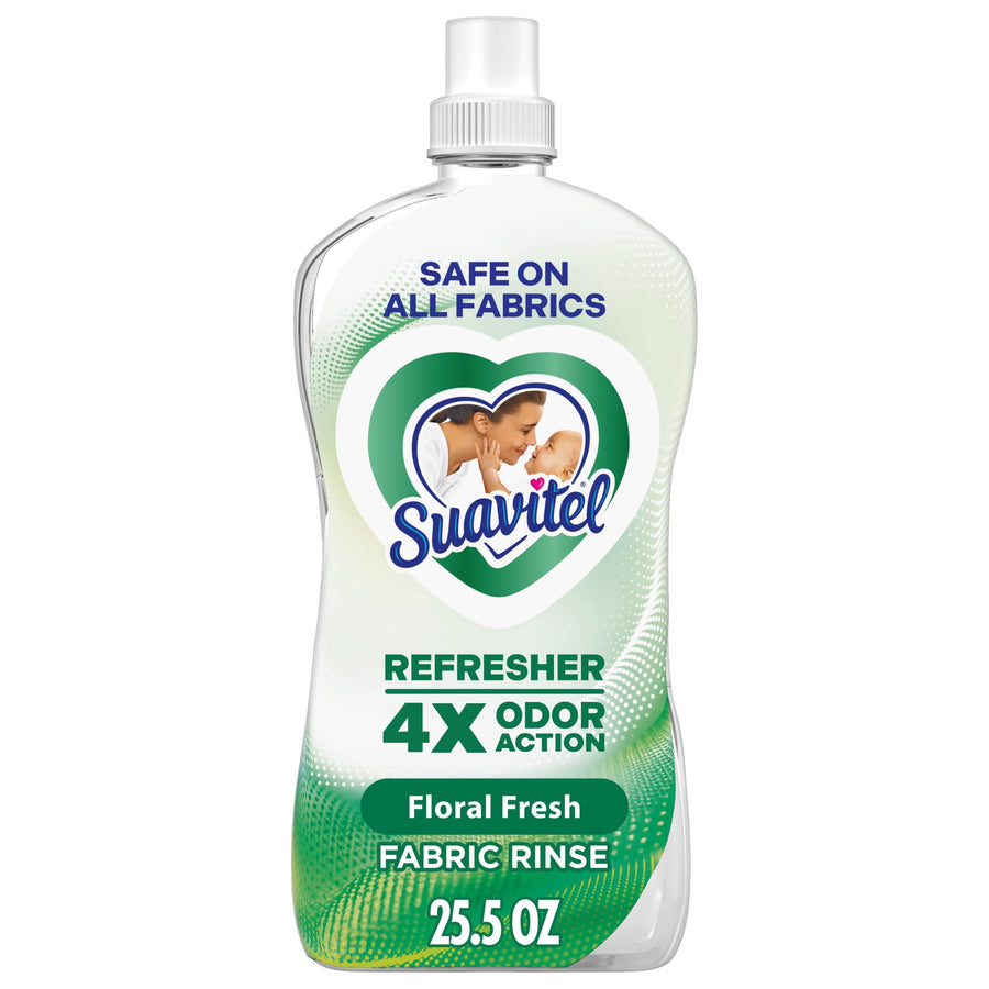 Single Suavitel Refresher fabric rinse bottle labeled 4X odor action Floral Fresh, front-facing on white background