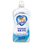 Clear bottle of Suavitel Refresher Ocean Fresh fabric rinse shown on white background with label and 4X odor action callout