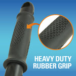 Close-up of SubZero ice scraper rubber handle showing textured heavy-duty grip with magnified inset.