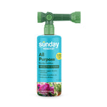 Blue Sunday WonderFert All Purpose garden fertilizer bottle with green hose nozzle attachment on white background