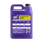Rear view of a purple one-gallon Super Clean container showing directions, dilution chart and barcode on the label