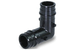 Supply Giant PEX-A black 90° plastic elbow pipe fitting shown on a white background with expansion barb ends