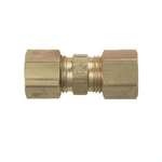 S.U.R.&R. K250 brass compression union fitting photographed against a white background, showing hex nuts and center ferrule