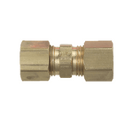 Close-up of S.U.R.&R. K250 brass compression union fitting showing hexagonal end nuts and central ferrule