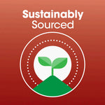 Graphic icon of a green seedling on a circular mound with the headline 'Sustainably Sourced'