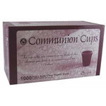 Box of Swanson Communion Cups with maroon label reading 'Communion Cups' and 1000 count