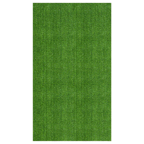 Close-up rectangular panel of uniform bright green artificial turf shown on a white background, texture visible.