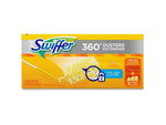 Horizontal box image of Swiffer 360° Dusters Extender with product image and value callout on an orange background