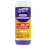Swiffer Antibac PowerMop refill bottle showing front label claiming kills 99.9% of bacteria and fresh citrus