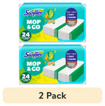 Two stacked Swiffer Mop & Go Gain wet mopping cloth packages showing 24-count label and Gain logo on teal-yellow packaging