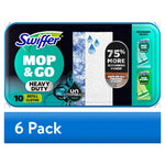 Packaged Swiffer Mop & Go Heavy Duty wet refill cloths with Unstopables branding and 75% scrubbing callout