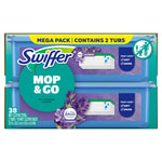 Retail box showing two blue Swiffer Mop & Go tubs with lavender graphics and 'Mop & Go' branding