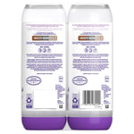Back view of two Swiffer Power Mop refill bottles showing usage instructions, certifications and barcode on white background.