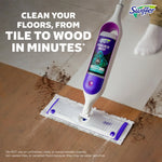 Swiffer Power Mop device mopping a floor with visible solution bottle in the device