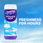Swiffer Power Mop refill bottle against a blue sky background with copy reading freshness for hours