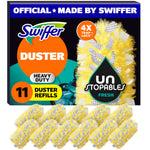 Boxed Swiffer Duster refills with yellow Unstopables refill pieces displayed in front